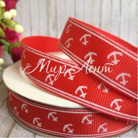 Репс 1,5 см, якорь, красный, рулон 23 м