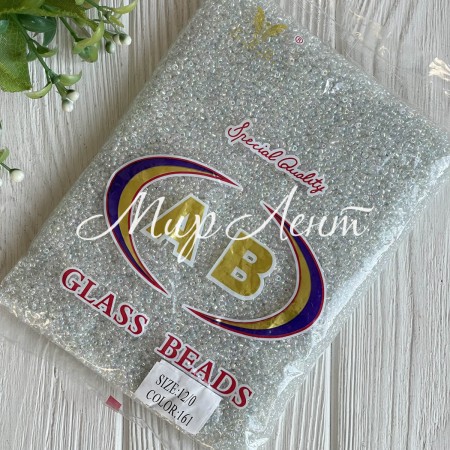 Бисер прозрачный, размер 12/0, белый перламутр (161), упаковка 400 г