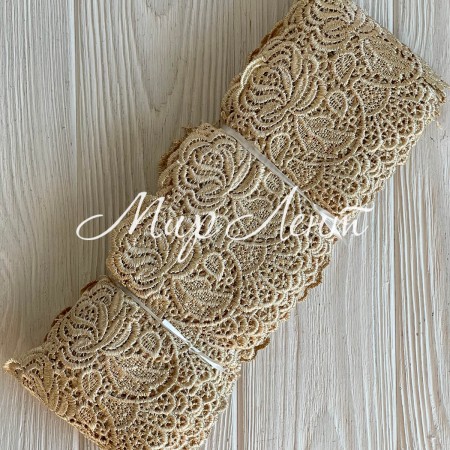 Кружево макраме роза широкое (KMS-13), 9 см, золотое, рулон 9 метров
