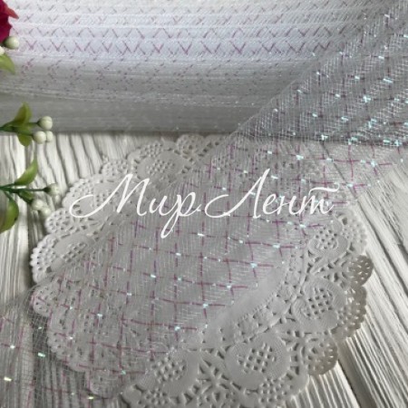 Регилин (гофра), 4 см, белый с перламутром, рулон 23 м