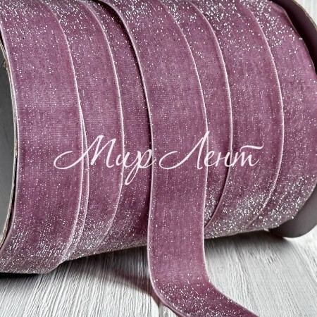 Лента велюр с перламутром, 2,5 cм, пудровый, рулон 45 м