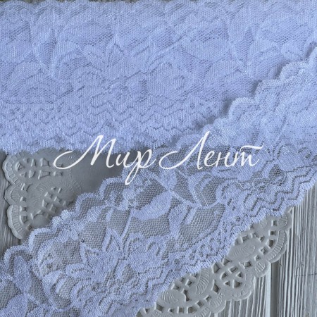 Мереживо стрейчеве з півоніями, 6 см, біле, рулон 9 м