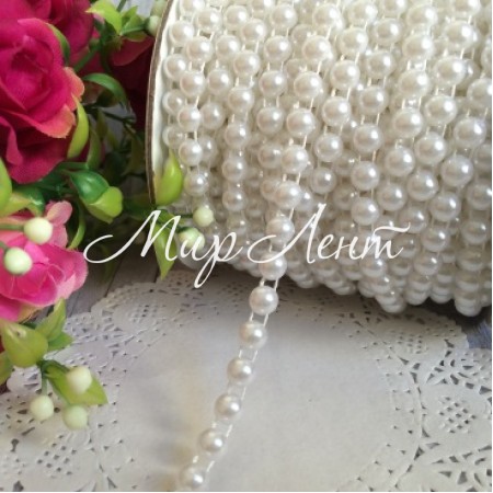 Лента-бусинка (I30398), белая, 4 мм, катушка 50 м
