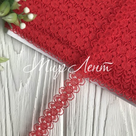 Кружево Амели (нестрейчевое), 1,5 см, красный, рулон 16,5 м