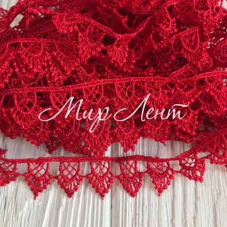 Кружево макраме "Софи", 1,8 см, красное, рулон 9 м