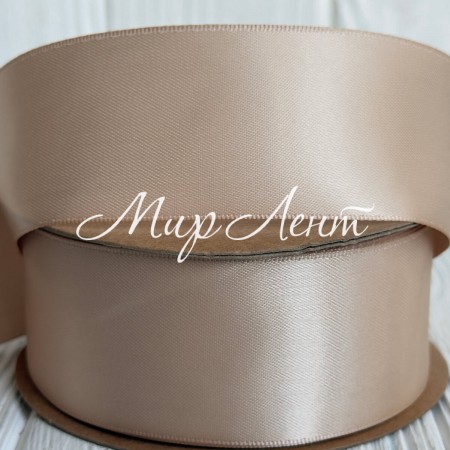 Атлас двусторонний (премиум), 3,8 см, бежевый, рулон 23 м