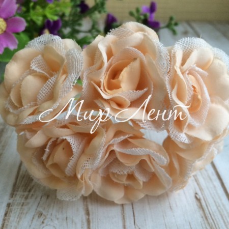 Роза с тканью, 3,5 см, светлый персик, упаковка 36 шт.