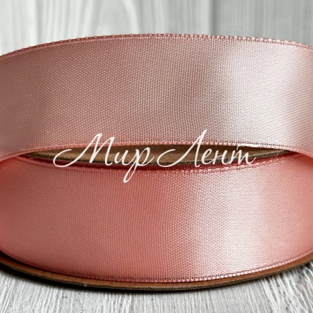 Атлас двосторонній (преміум), 2,5 см, персиковий, рулон 23 м