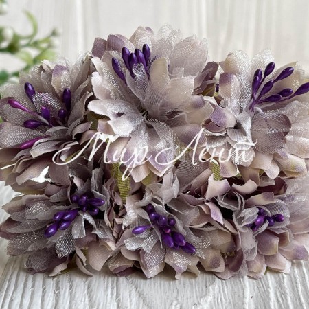 Хризантема тканевая с фатином, 4 см, серо-фиолетовая, упаковка 48 шт.