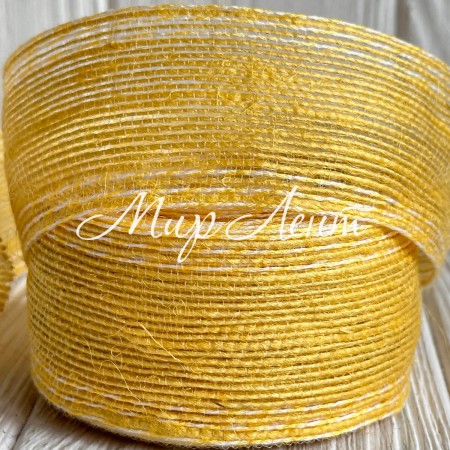 Лента мешковина леска (с белой ниткой), 4 см, желтая, рулон 9 м