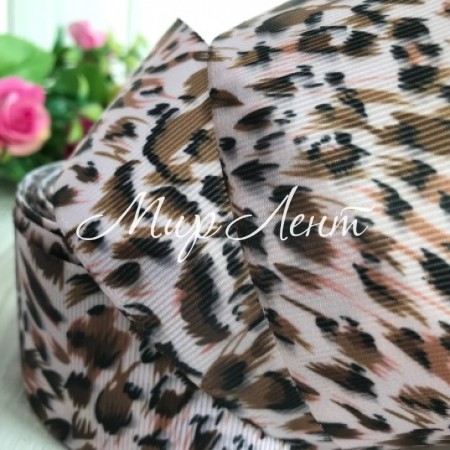 Репс 4 см, пудровый леопард, рулон 18 м