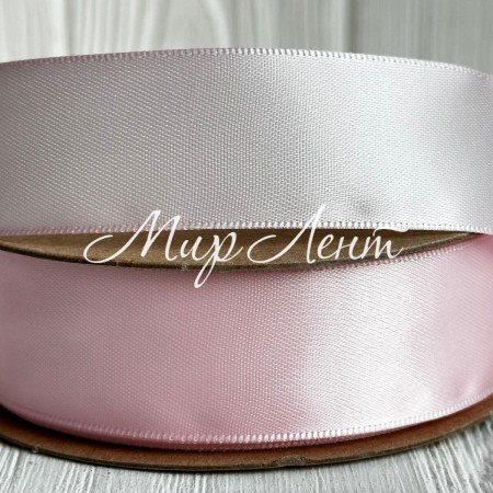 Атлас двосторонній (преміум), 2,5 см, ніжно-рожевий, рулон 23 м