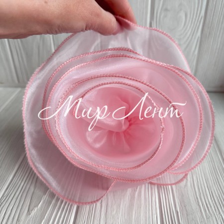 Брошка-цветок с органзы большая (леска), 22 см, светло-розовая, шт.