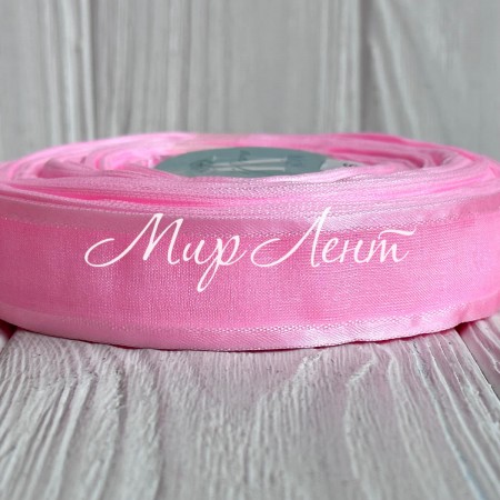 Органза с атласным кантом, 2,5 см, светло-розовый, рулон 45 м