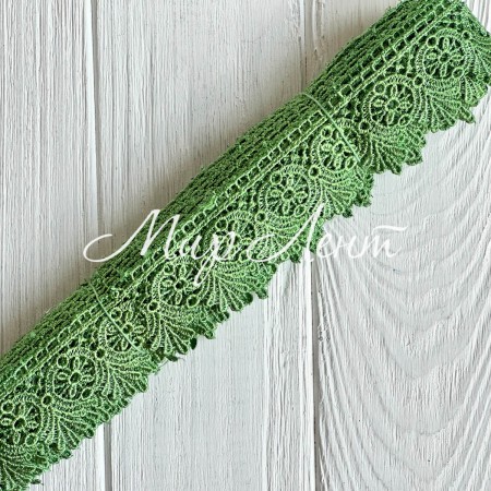 Кружево макраме Эвелин, 4 см, ярко-зеленое, рулон 9 м