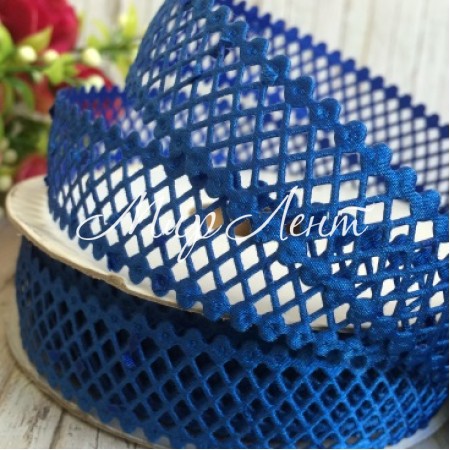 Кружевная лента сеточка, 2 см, темно-синий, рулон 20 м