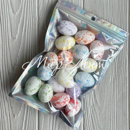 Пасхальные яйца (L00734), 3х4 см, белые с цветным, упаковка 18 шт.