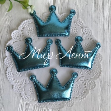 Аппликация/патч, корона (экокожа), 3,6 х 3,8 см, бирюзовый, упаковка 20 шт.