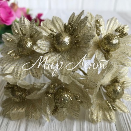 Парчеві квіти, 4 см, золото, упаковка 60 шт.