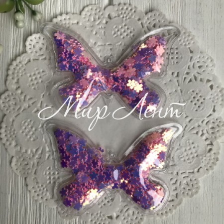 Силиконовая бабочка с наполнителем, 7х4,5 см, розовые перламутровые цветочки, упаковка 20 шт.