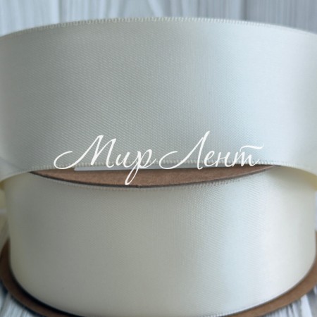 Атлас двусторонний (премиум), 3,8 см, молочный, рулон 23 м