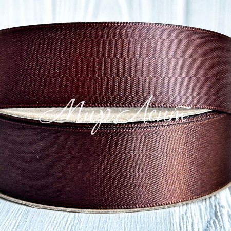 Атлас двосторонній (преміум), 2,5 см, коричневий, рулон 23 м