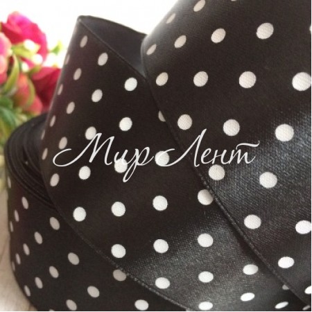 Атлас 4 см горох, черный, рулон 45 м