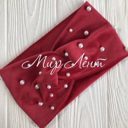 Повязка спорт велюр с жемчугом, 11 см, малиново-красный, шт.