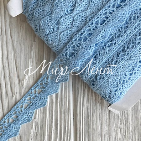 Кружево вязаное Айрис (D03602), 2 см, голубое, рулон 45 м