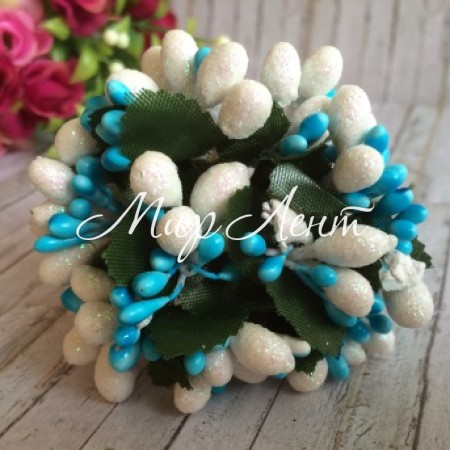 Гілочка Wow, білий перламурт з світло-бірюзовим, упаковка 12 пучків