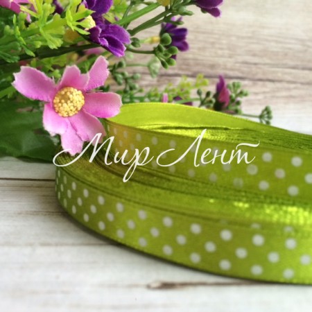 Атлас 0,9 см горох, оливка, рулон 45 м