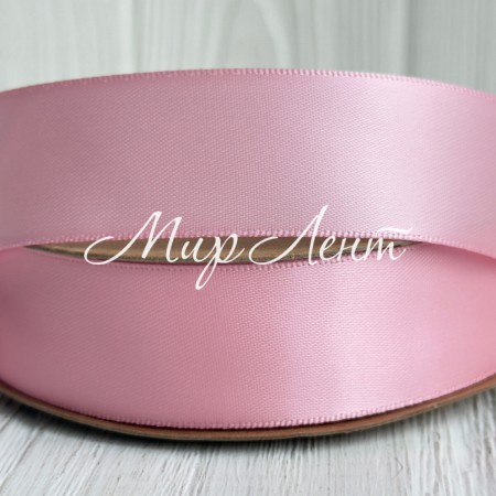 Двусторонняя атласная лента New (премиум), 2,5 см, светло-розовая, рулон 23 м