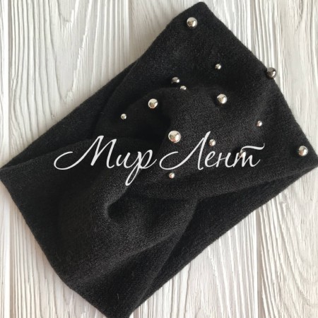 Повязка ангора широкая с жемчугом, 13 см, черная, шт.