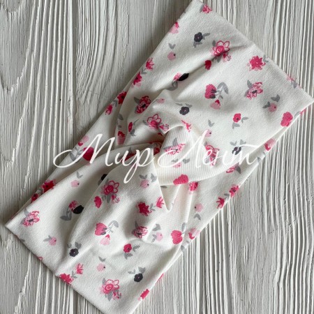 Повязка турецкий трикотаж, 21х10 см, белая с малиновыми цветами, шт. 