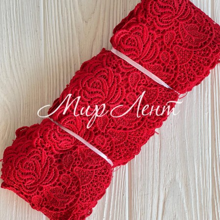 Мереживо макраме троянда широке (KMS-13), 9 см, червоне, рулон 9 метрів