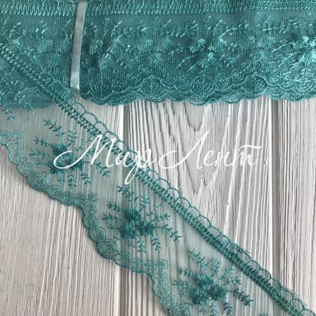 Кружево органзовое Розали, 6,5 см, морская волна, рулон 9 м