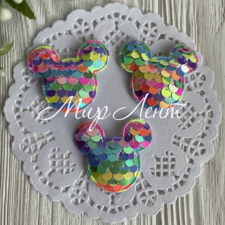 Аппликация Микки с паетками (маленькая), 4,2х3,6 см, яркий микс, упаковка 20 шт.