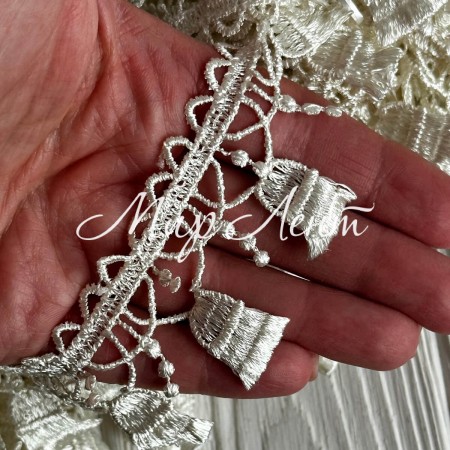 Кружево макраме узкое (TJ-115), 4 см, молочный, рулон 13 метров