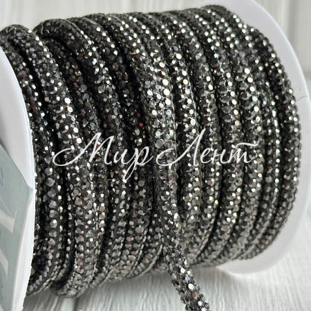 Стразовый шнур, 4,5 мм, графитовый, рулон 10 м