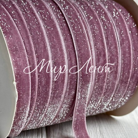 Стрічка велюр з перламутром, 1 cм, пудровий, рулон 45 м