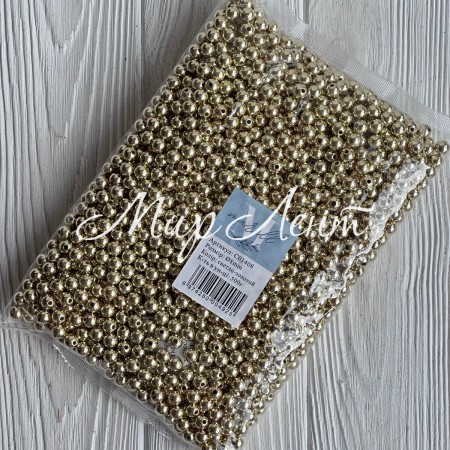 Бусины гальваника, 8 мм, светлое золото, упаковка 500 грамм