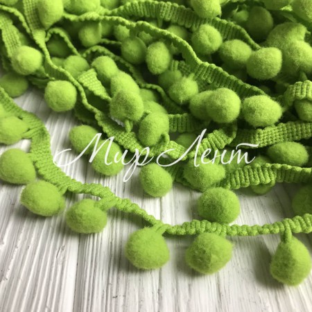 Тесьма помпончики, 1,1 см, оливковый, моток 20 ярдов (18,5 м)
