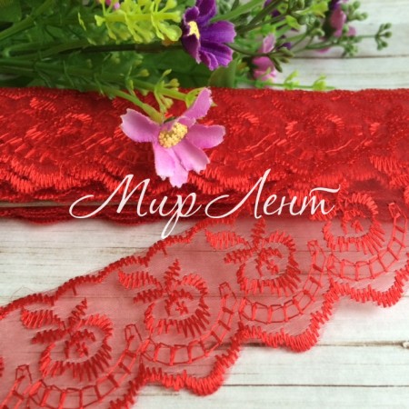 Кружево яблочко, 4,5 см, красное, рулон 9 м
