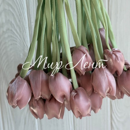 Тюльпаны из органзы, 42 см, темно-пудровые, упаковка 20 шт.