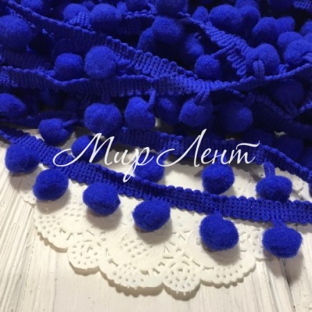 Тесьма помпончики, 1,1 см, темно-синий, моток 20 ярдов (18,5 м)