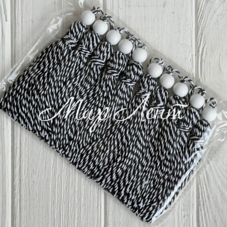 Кисточка декоративная с хлопка (D30196), 22 см, черно-белая, упаковка 10 шт.