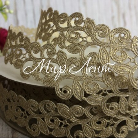 Стрічка-мереживо, 2 см, золото, рулон 20 м