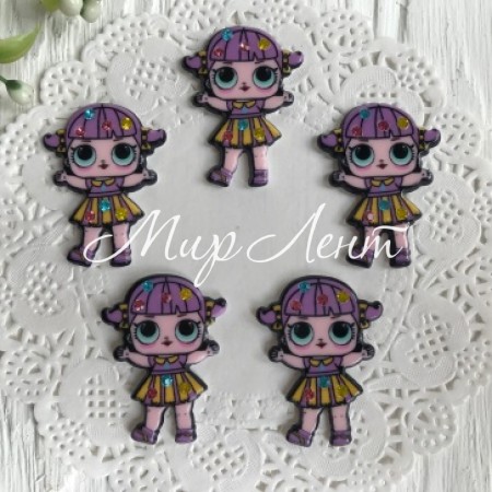 Кабошон Lol зі стразами, 3,5 см, в смугастому платті фіолетовому, упаковка 25 шт.