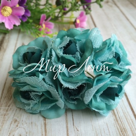 Роза с тканью, 3,5 см, мятная, упаковка 36 шт.