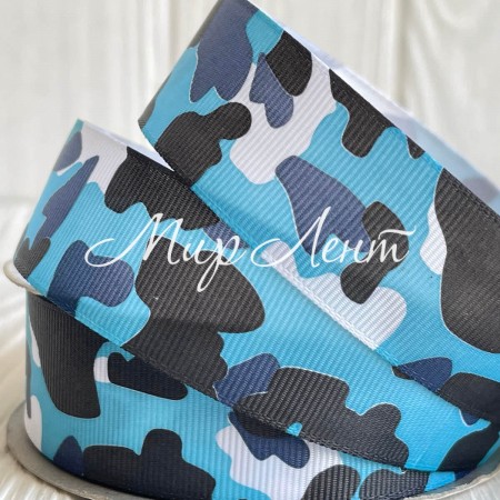 Репс 2,5 см, камуфляж, бирюзовый, рулон 23 м